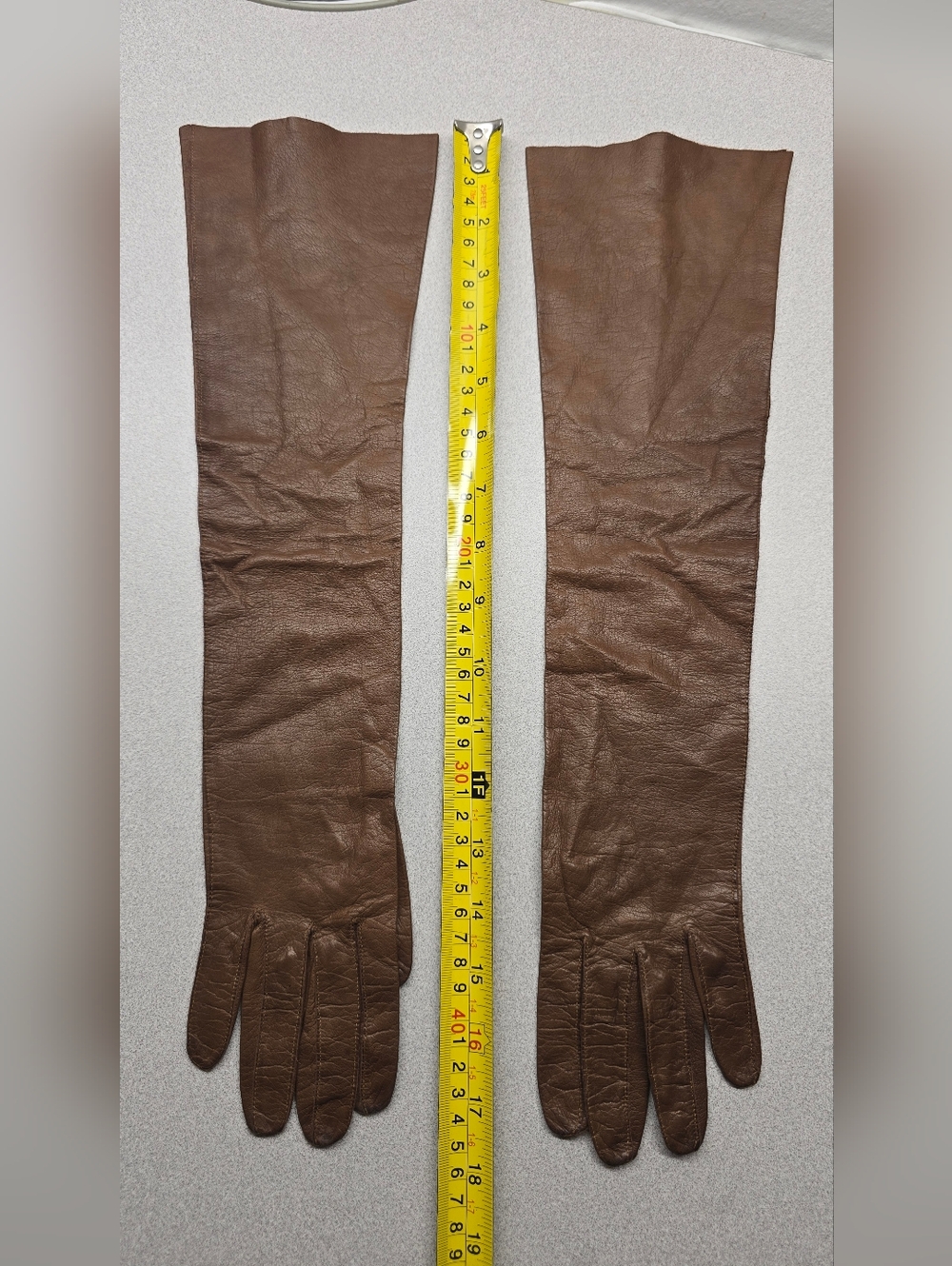 Vintage Viola Weinberger Leather Long Gloves Brown Opera Length